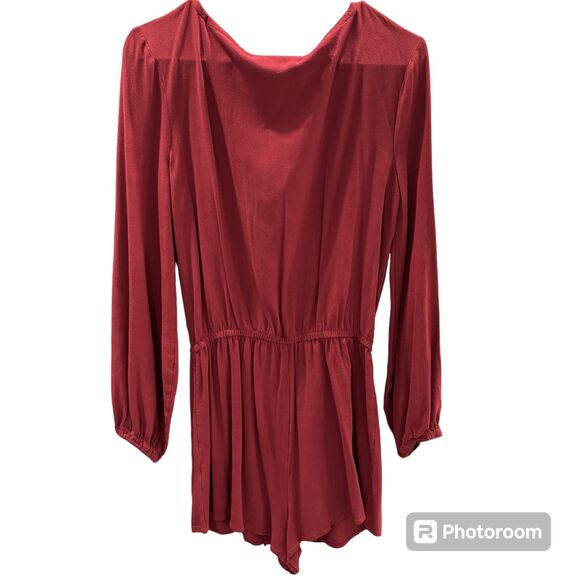 Deep Red Long Sleeve Short Romper with Drawstring waist and neckline Size XS - Picture 2 of 7